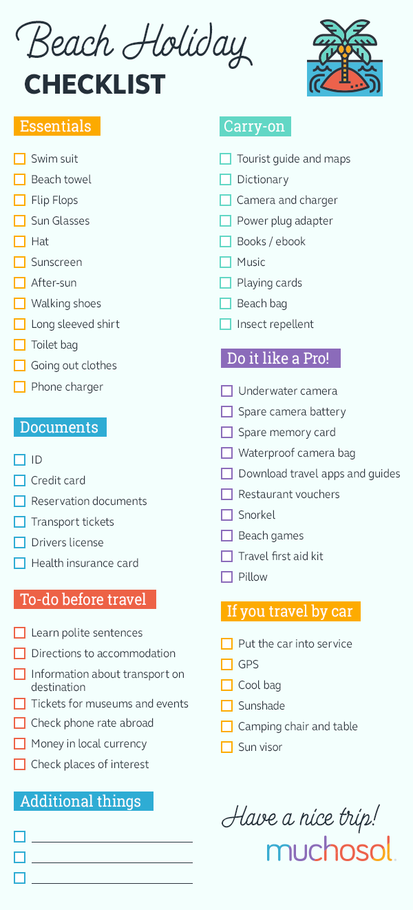 beach holiday checklist