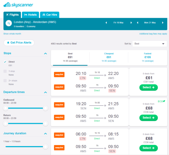 skyscanner flight comparison websites